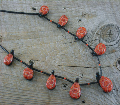 Southwest Carved Coral & Jet Turtle Fetish Necklace